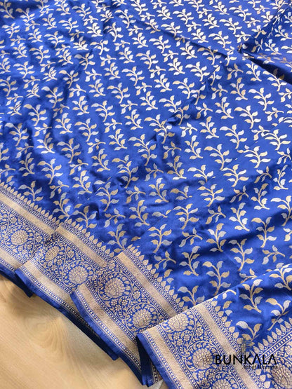 Blue Leaf Pattern Sona Rupa Weaved Banarasi Silk Saree