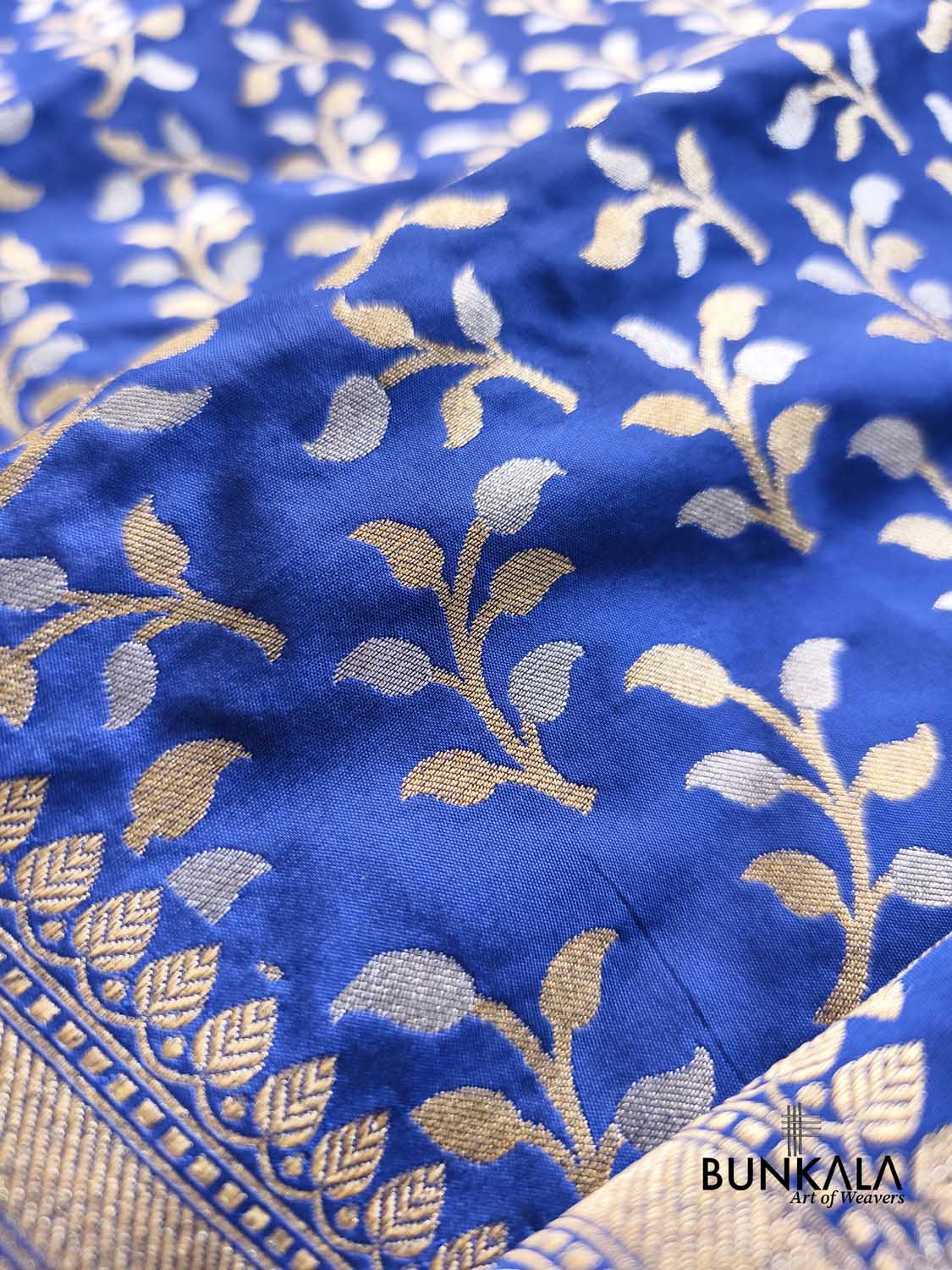 Blue Leaf Pattern Sona Rupa Weaved Banarasi Silk Saree