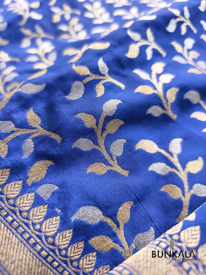 Blue Leaf Pattern Sona Rupa Weaved Banarasi Silk Saree