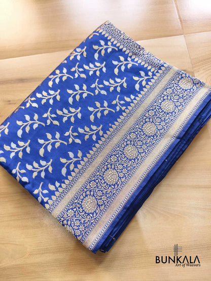 Blue Leaf Pattern Sona Rupa Weaved Banarasi Silk Saree