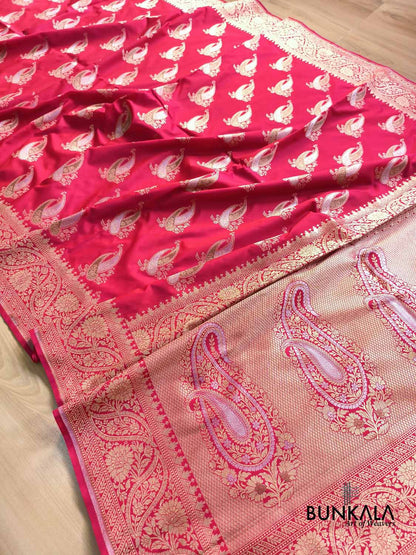 Raspberry Pink Paisley Sona Rupa Buta Weaved Banarasi Silk Saree