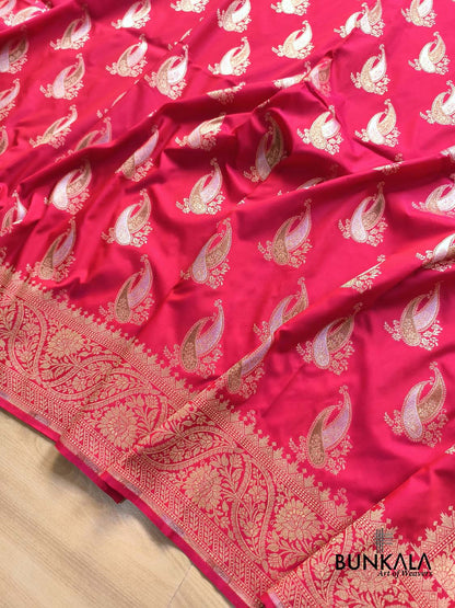 Raspberry Pink Paisley Sona Rupa Buta Weaved Banarasi Silk Saree