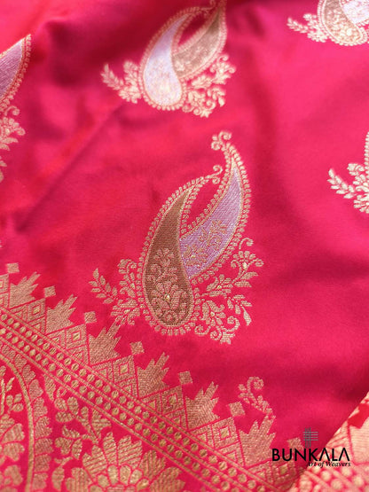Raspberry Pink Paisley Sona Rupa Buta Weaved Banarasi Silk Saree