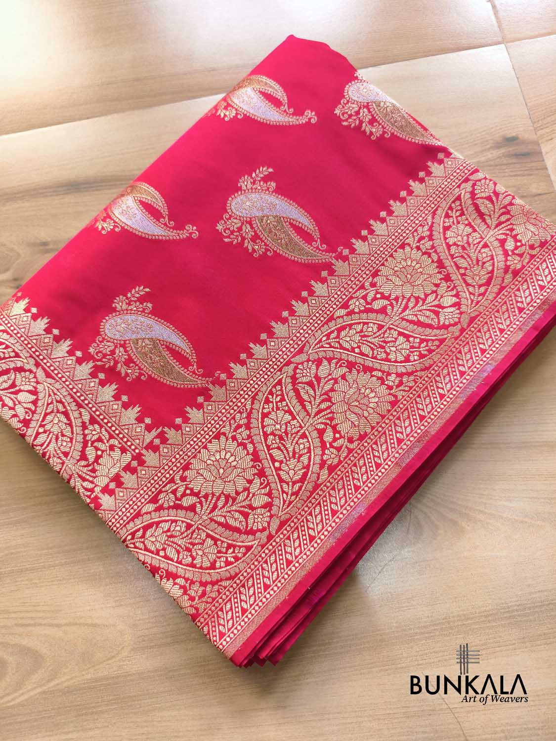 Raspberry Pink Paisley Sona Rupa Buta Weaved Banarasi Silk Saree