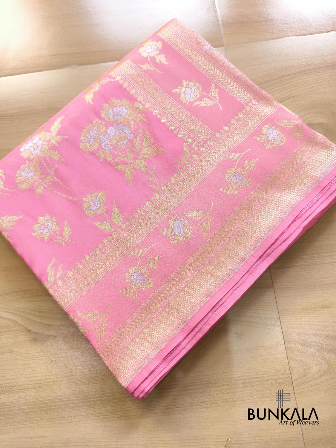 Rose Pink Flower Sona Rupa Buta Weaved Banarasi Silk Saree