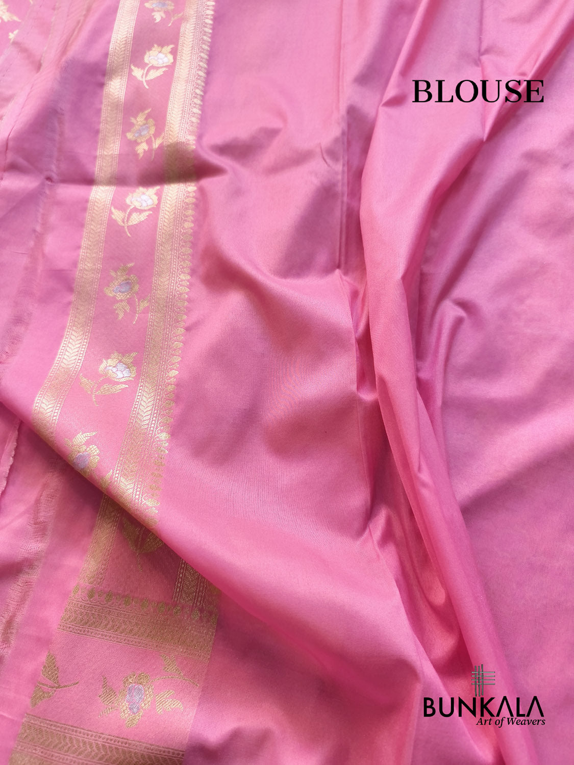 Rose Pink Flower Sona Rupa Buta Weaved Banarasi Silk Saree