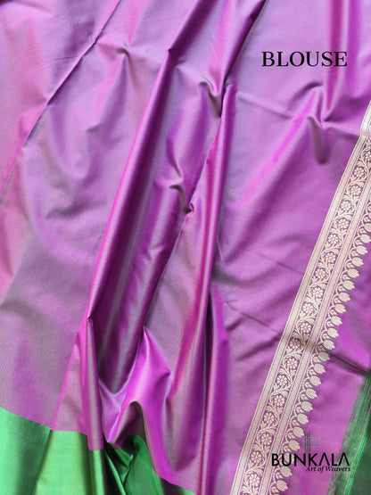 Purple Contrast Green Meena Border Weaved Banarasi Silk Saree