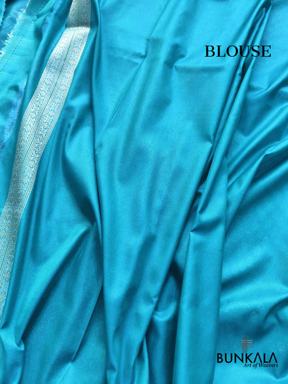 Aqua Blue Floral Border Sona Rupa Buti Weaved Banarasi Silk Saree