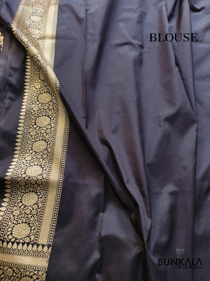 Black Leaf Pattern Sona Rupa Weaved Banarasi Silk Saree
