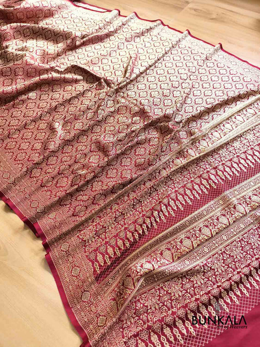 Bridal Maroon Vintage Brocade Weaved Banarasi Mashru Silk Saree