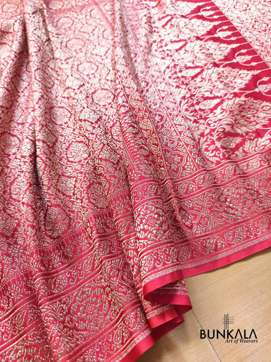 Strawberry Pink Brocade Weaved Banarasi Mashru Silk Saree