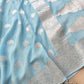 Sky Blue Georgette Silver Zari Weaved Allover Small Buti Banarasi Saree with Brocade Blouse