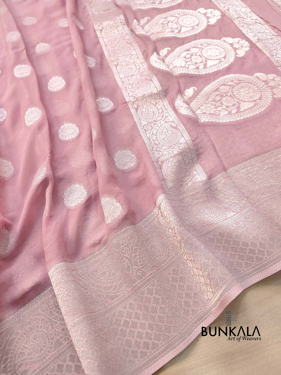SilverGold Banarasi x SemiGeorgette Saree - Pink