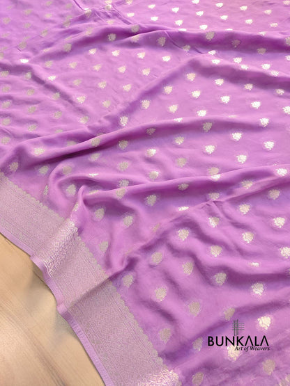 Lavender Georgette Silver Zari Weaved Allover Small Buti Banarasi Saree with Brocade Blouse