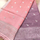 Peach and Onion Pink Shaded Pure Khaddi Chiffon Allover Silver Zari Buti Banarasi Saree