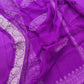 Lavender and Purple Shaded Pure Khaddi Chiffon Allover Silver Zari Buti Banarasi Saree