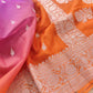 Magenta Pink and Orange Shaded Pure Khaddi Chiffon Allover Silver Zari Buti Banarasi Saree