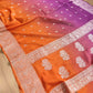 Magenta Pink and Orange Shaded Pure Khaddi Chiffon Allover Silver Zari Buti Banarasi Saree