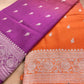 Magenta Pink and Orange Shaded Pure Khaddi Chiffon Allover Silver Zari Buti Banarasi Saree