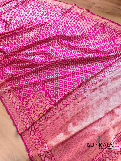 Pink Real Zari Banarasi Pure Katan Silk Kadwa Handloom Saree