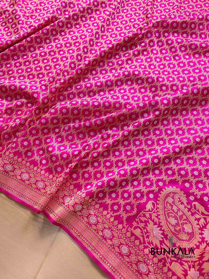 Pink Real Zari Banarasi Pure Katan Silk Kadwa Handloom Saree