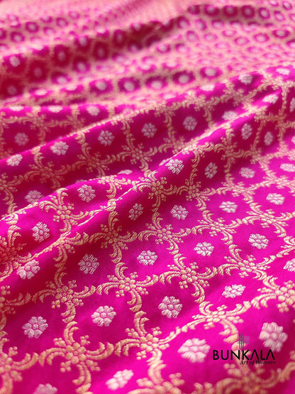 Pink Real Zari Banarasi Pure Katan Silk Kadwa Handloom Saree
