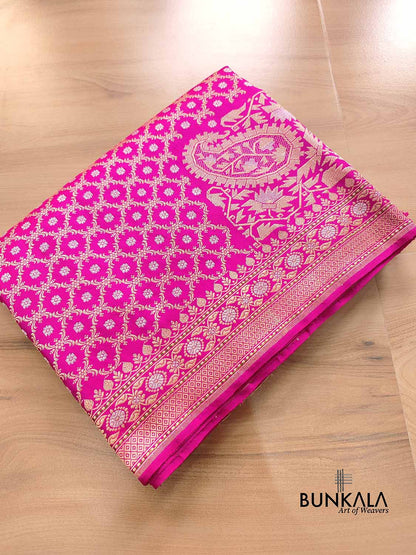 Pink Real Zari Banarasi Pure Katan Silk Kadwa Handloom Saree