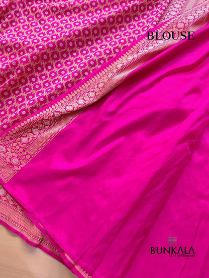 Pink Real Zari Banarasi Pure Katan Silk Kadwa Handloom Saree