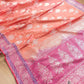 Pink Double Shaded Silver Zari Banarasi Pure Katan Silk Handloom Saree