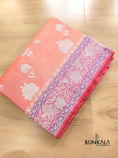 Pink Double Shaded Silver Zari Banarasi Pure Katan Silk Handloom Saree
