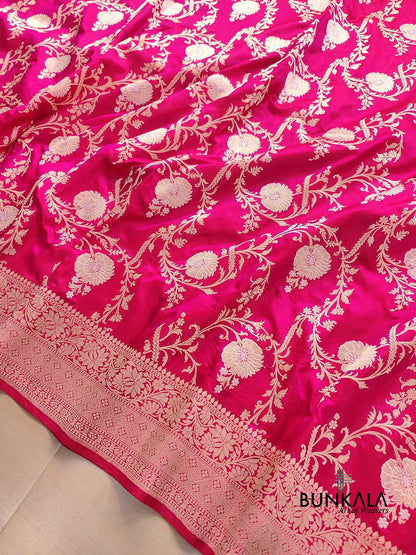 Reddish Pink Kadwa Jaal Banarasi Pure Katan Silk Handloom Saree