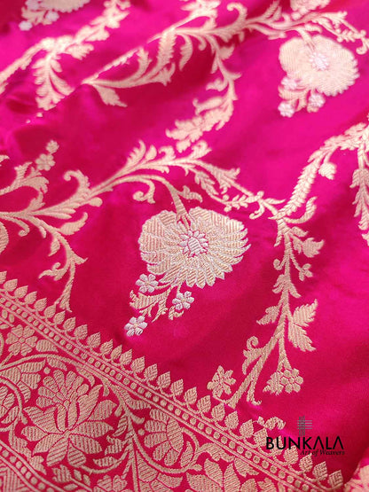 Reddish Pink Kadwa Jaal Banarasi Pure Katan Silk Handloom Saree