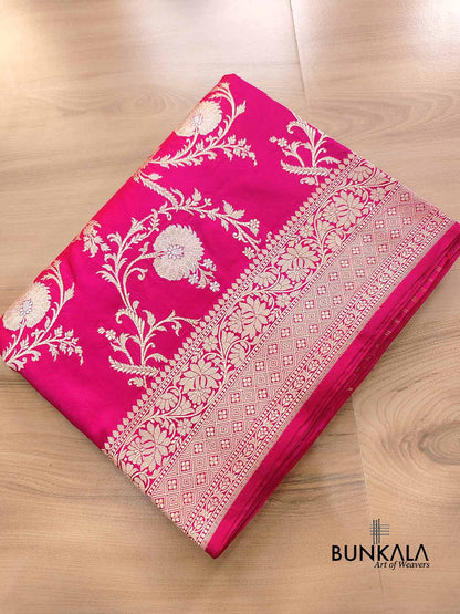 Reddish Pink Kadwa Jaal Banarasi Pure Katan Silk Handloom Saree