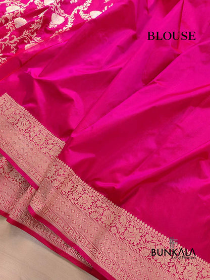 Reddish Pink Kadwa Jaal Banarasi Pure Katan Silk Handloom Saree