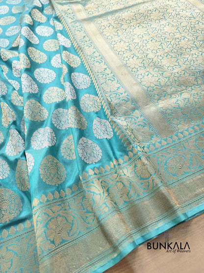 Blue Kadwa Buta Banarasi Pure Katan Silk Handloom Saree