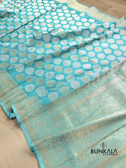 Blue Kadwa Buta Banarasi Pure Katan Silk Handloom Saree