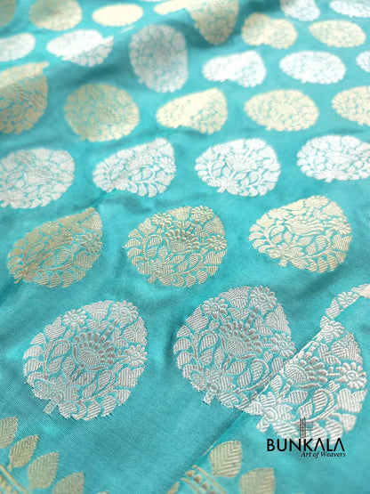 Blue Kadwa Buta Banarasi Pure Katan Silk Handloom Saree