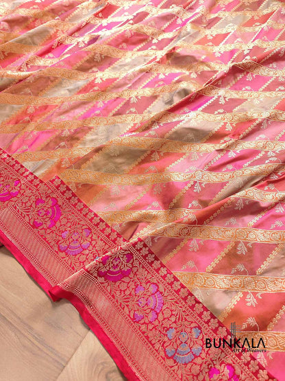 Multicolor Rangkat Kadwa Banarasi Pure Katan Silk Handloom Saree