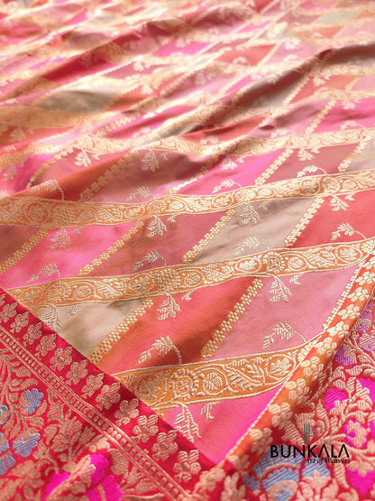 Multicolor Rangkat Kadwa Banarasi Pure Katan Silk Handloom Saree