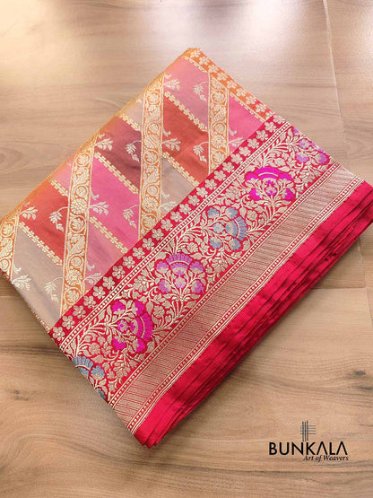 Multicolor Rangkat Kadwa Banarasi Pure Katan Silk Handloom Saree
