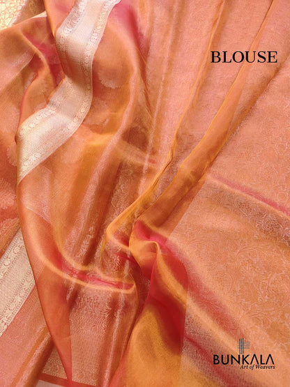 Pink Shot Allover Floral Tanchui Handloom Banarasi Tissue Silk Saree
