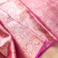 Hot Pink Leaf Pattern Tanchui Handloom Banarasi Tissue Silk Saree