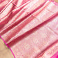 Hot Pink Leaf Pattern Tanchui Handloom Banarasi Tissue Silk Saree