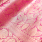 Hot Pink Leaf Pattern Tanchui Handloom Banarasi Tissue Silk Saree