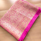 Hot Pink Leaf Pattern Tanchui Handloom Banarasi Tissue Silk Saree