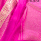 Hot Pink Leaf Pattern Tanchui Handloom Banarasi Tissue Silk Saree
