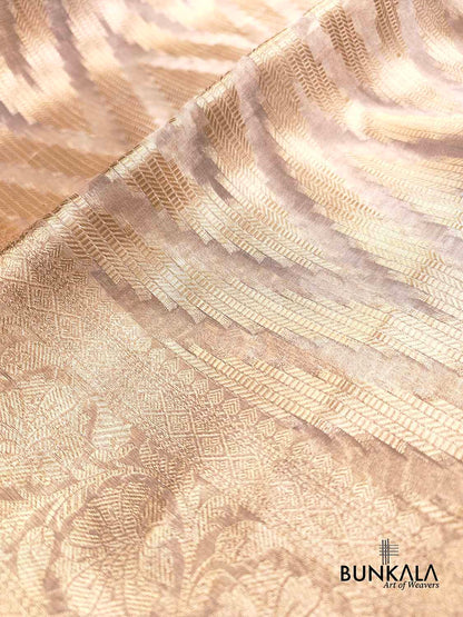 Natural Gold Zig Zag Pattern Tanchui Handloom Banarasi Tissue Silk Saree