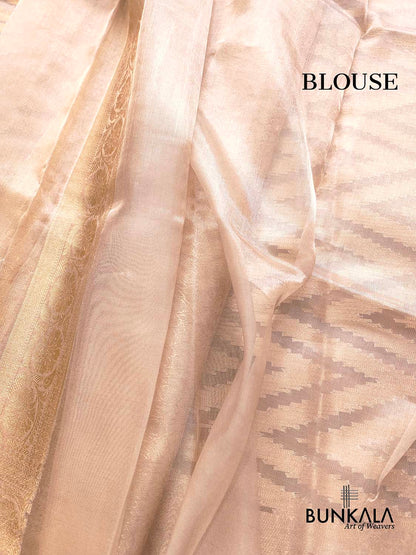 Natural Gold Zig Zag Pattern Tanchui Handloom Banarasi Tissue Silk Saree