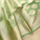 Green Stripe Tanchui Handloom Banarasi Tissue Silk Saree