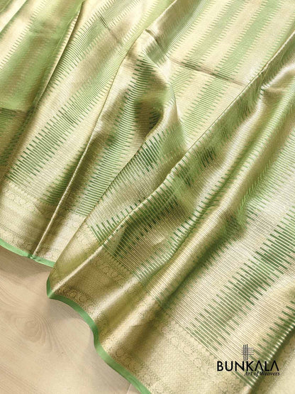 Green Stripe Tanchui Handloom Banarasi Tissue Silk Saree